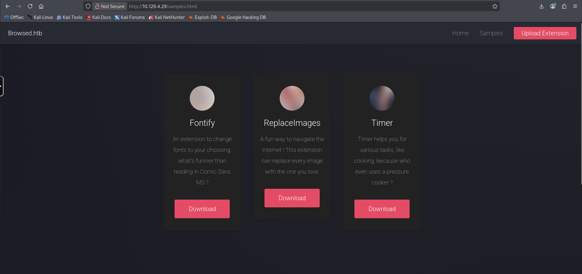 Browsed samples page
