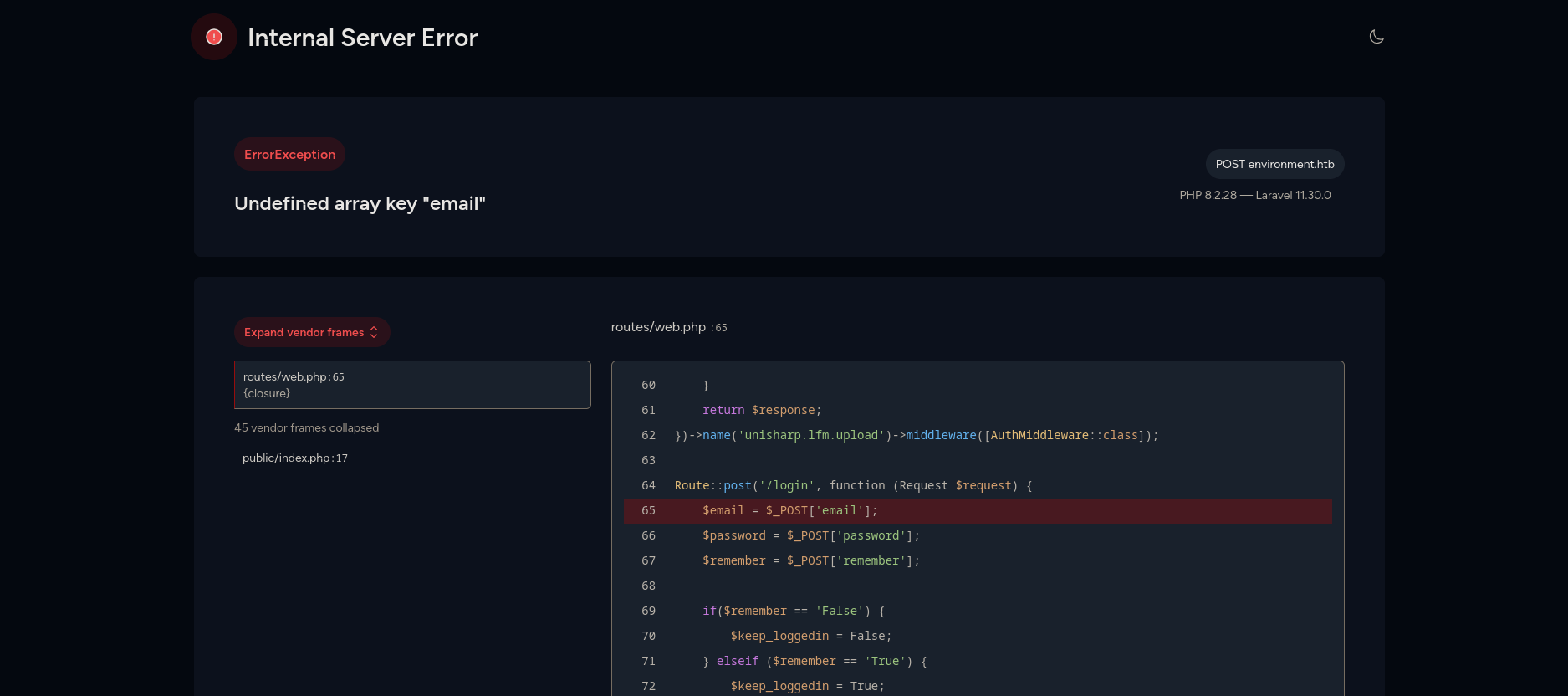 Login Internal Server Error