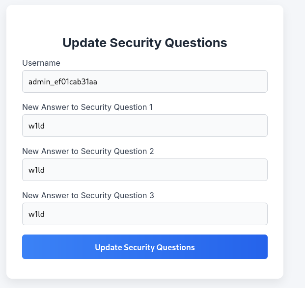 Updating Admin Security Questions