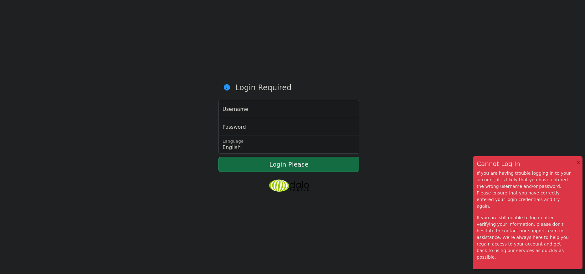 Cannot Login Daloradius User