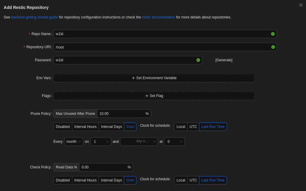 Root restic repository