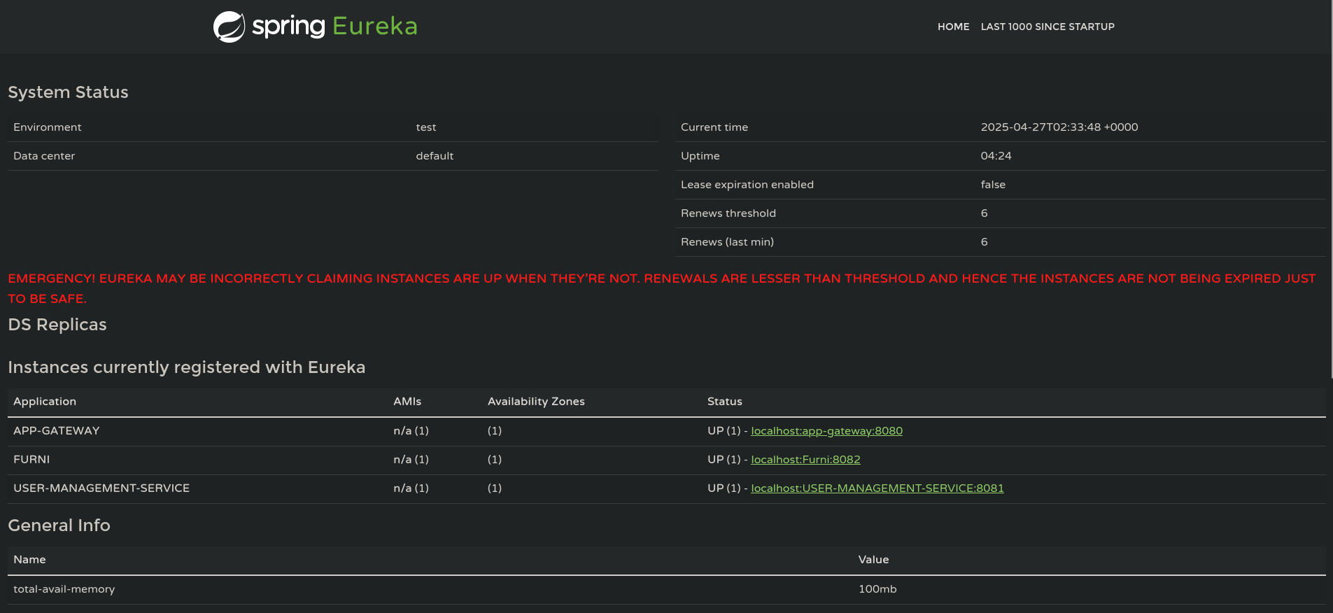 Spring Eureka Dashboard