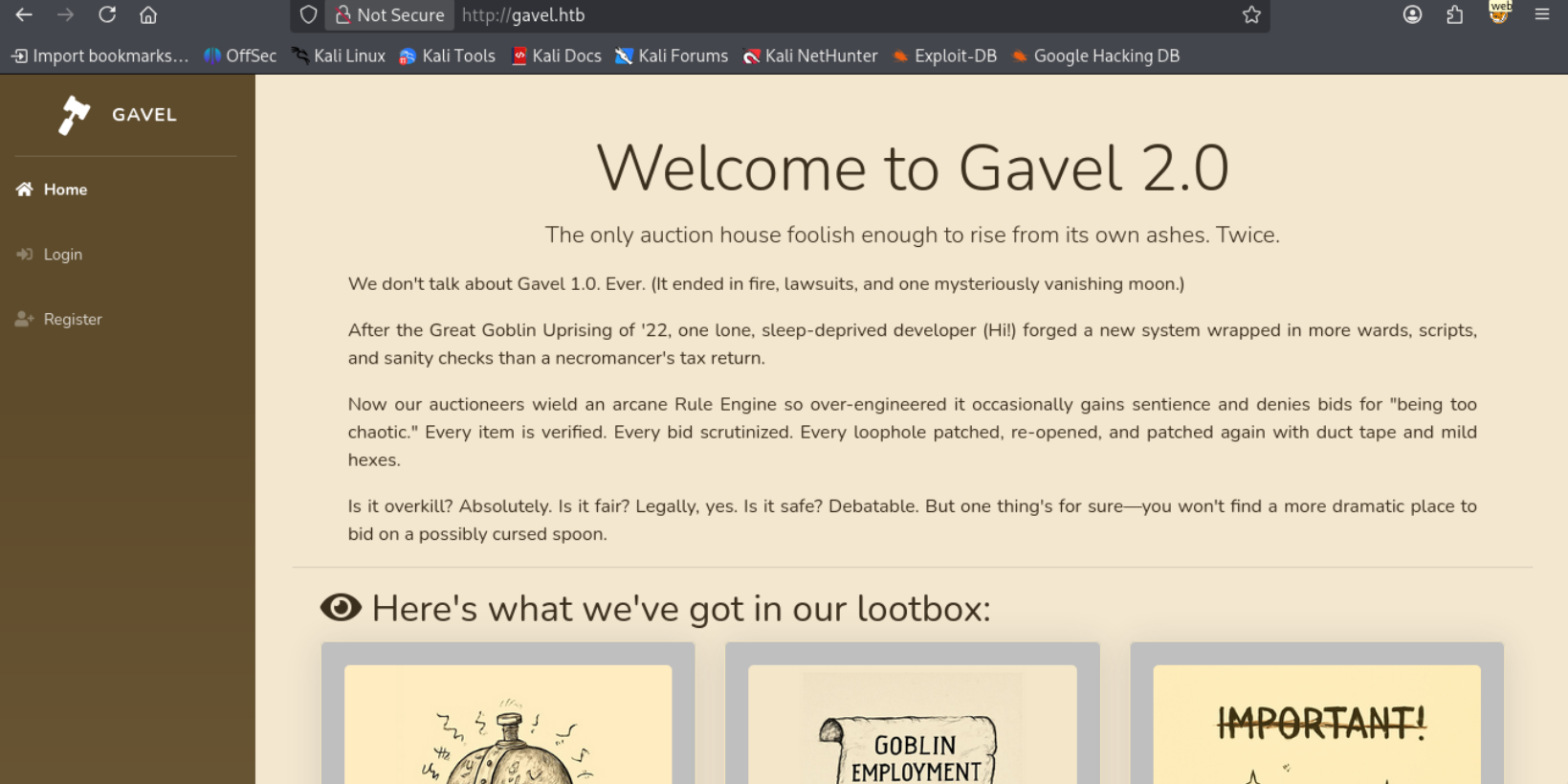 Gavel auction main page