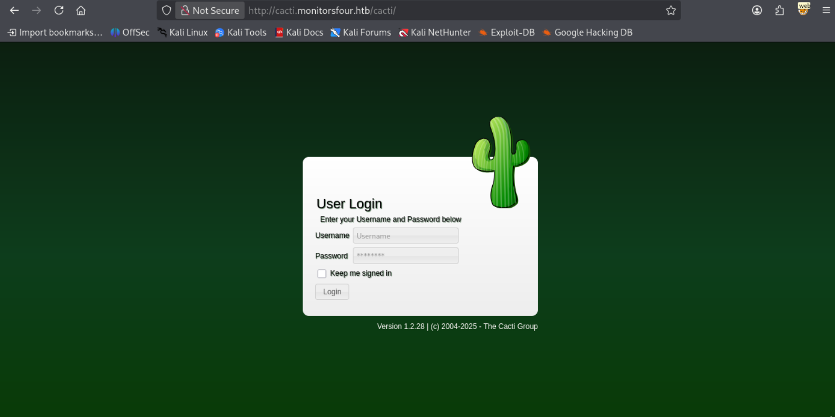 Cacti login