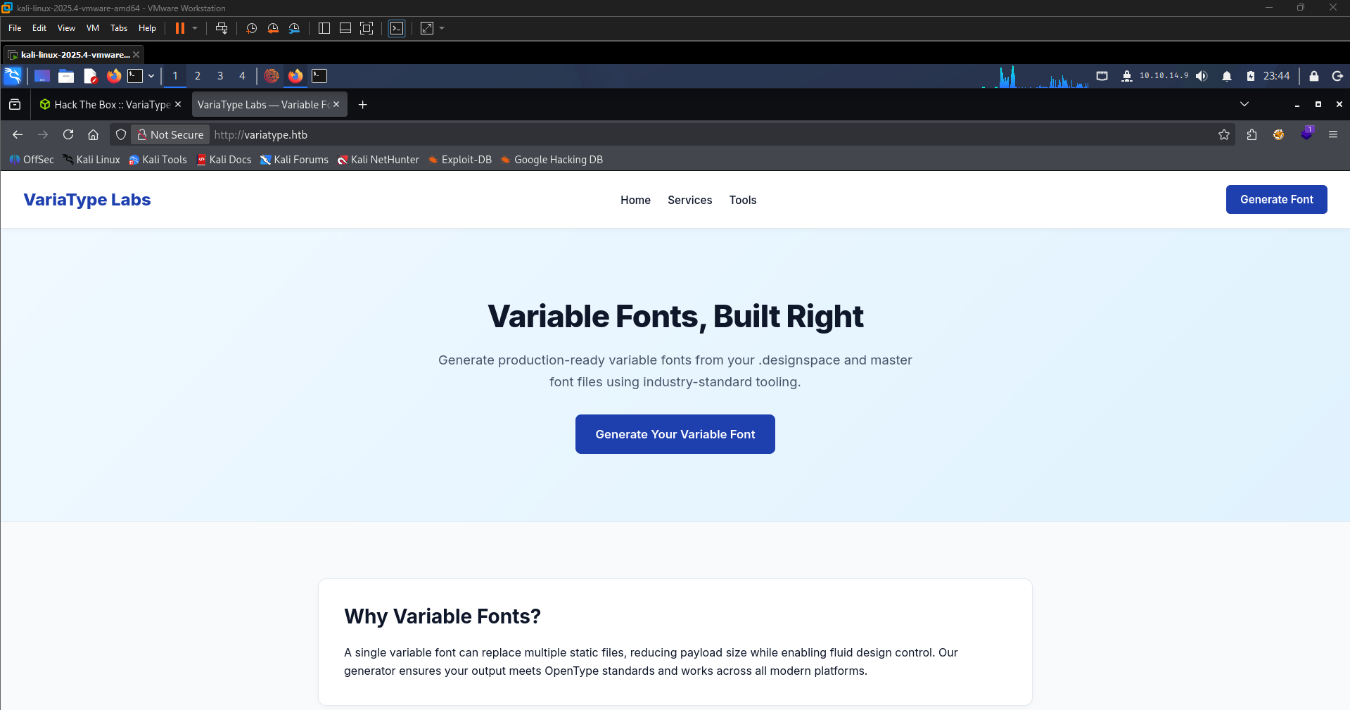 VariaType Labs website frontpage